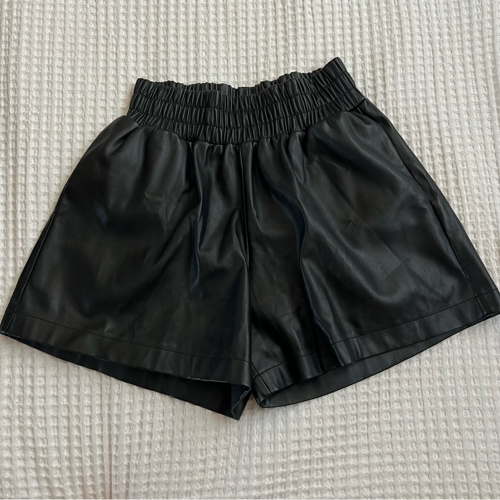Black Faux Leather Women Shorts